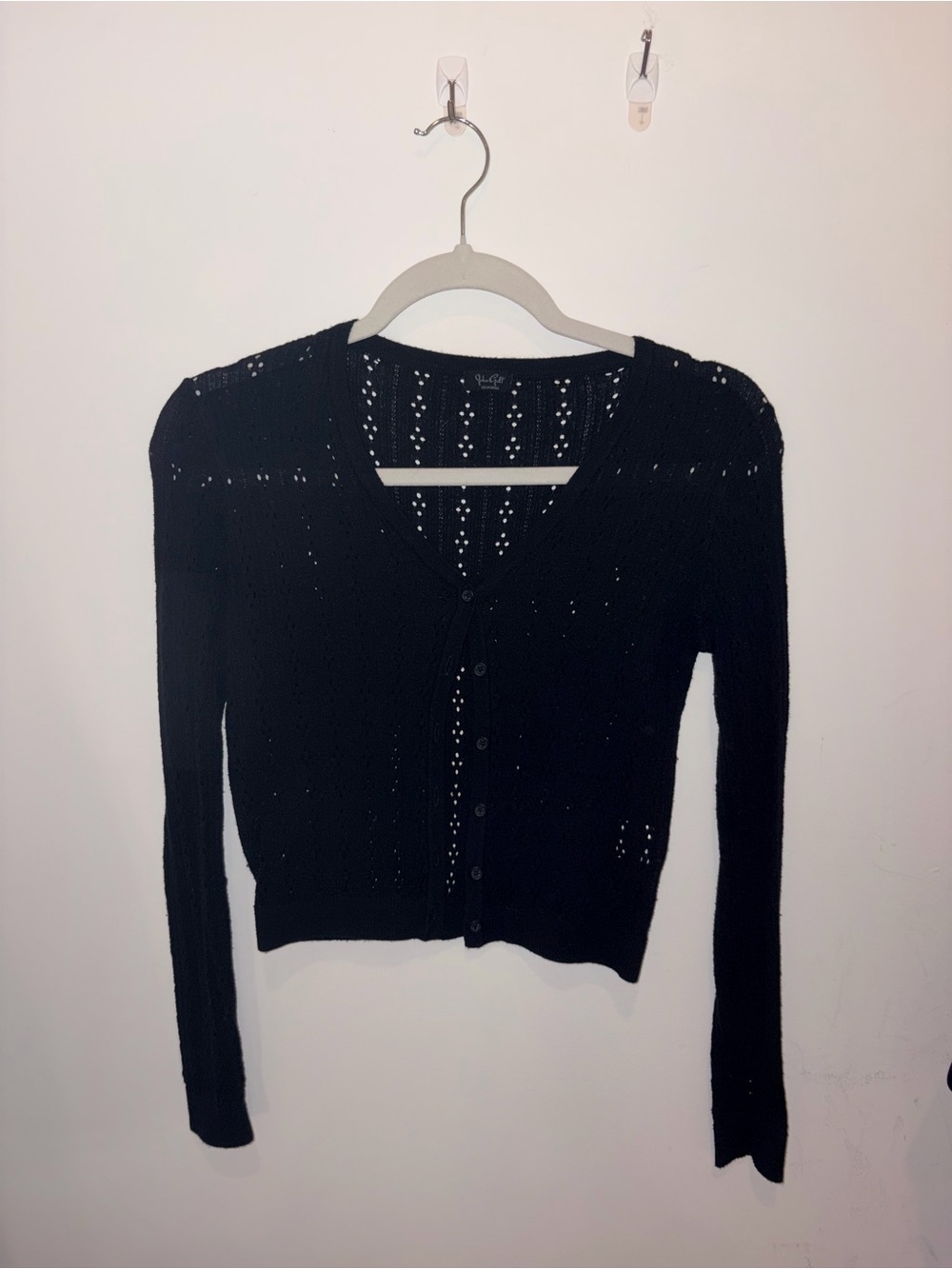 Brandy Melville Black Open-Knit Button Cardigan